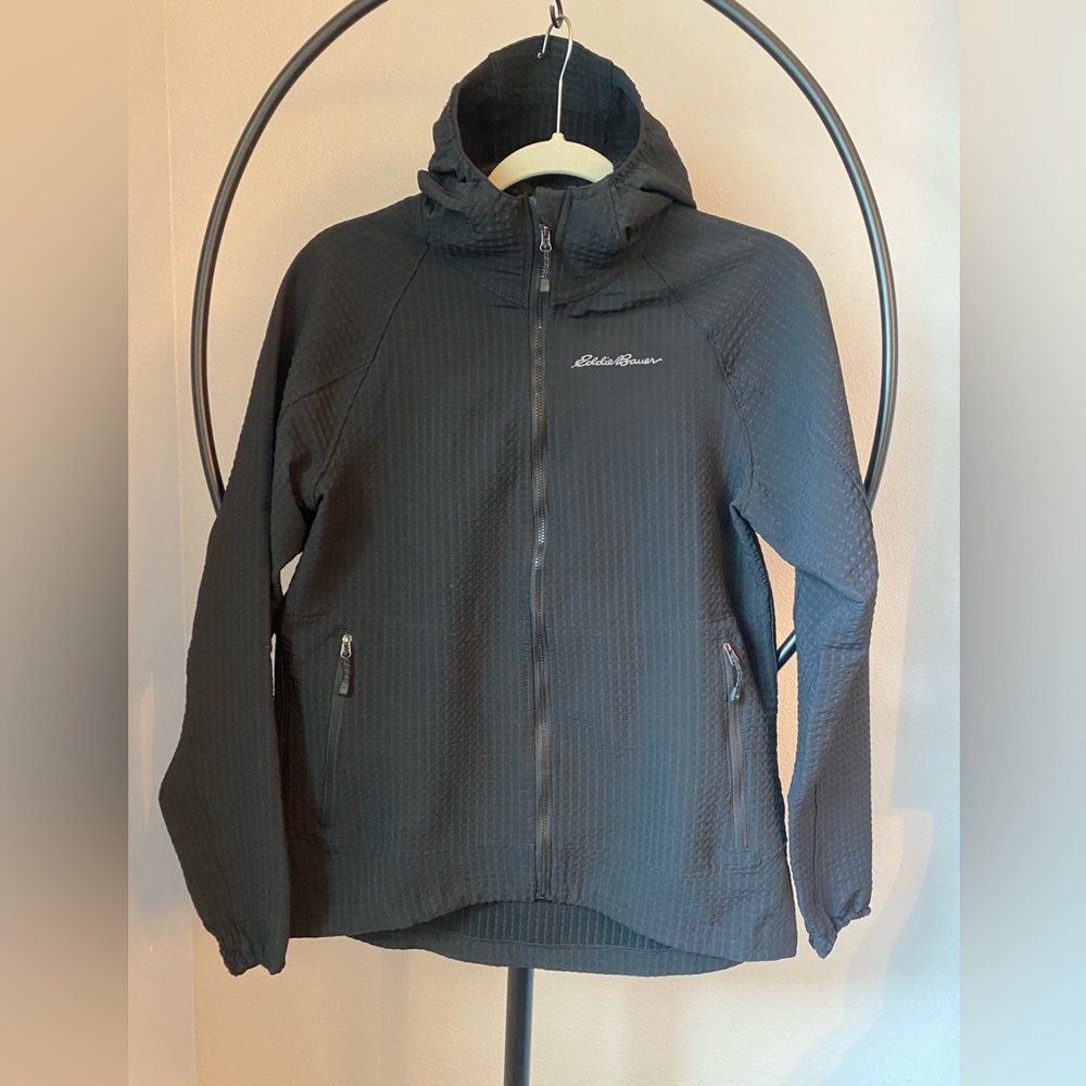Eddie Bauer women's Black Waffle Knit Full Zip Hoodie Jacket Size M